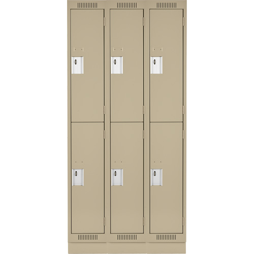 Clean Line Lockers, 2 -tier, Bank of 3, 36" x 18" x 76", Steel, Beige, Rivet (Assembled) Superchem Industries