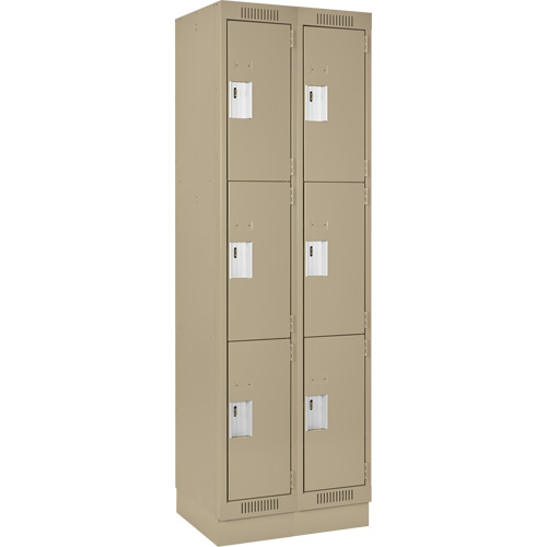Clean Line Lockers, 3 -tier, Bank of 2, 24" x 18" x 76", Steel, Beige, Rivet (Assembled) Superchem Industries