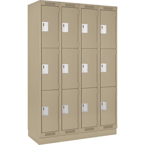 Clean Line Lockers, 3 -tier, Bank of 4, 48" x 18" x 76", Steel, Beige, Rivet (Assembled) Superchem Industries