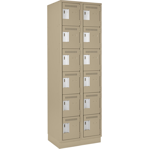 Clean Line Lockerette, 6 -tier, Bank of 2, 24" x 18" x 76", Steel, Beige, Rivet (Assembled) Superchem Industries