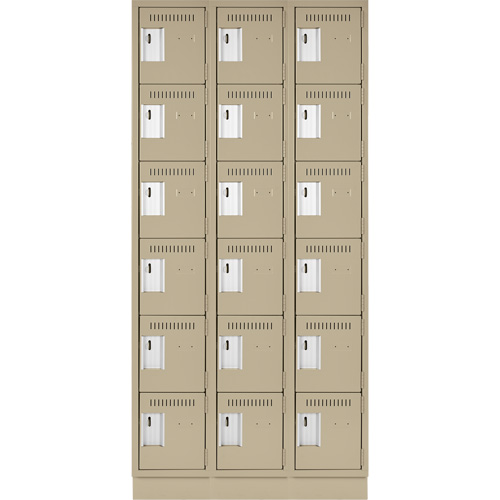 Clean Line Lockerette, 6 -tier, Bank of 3, 36" x 18" x 76", Steel, Beige, Rivet (Assembled) Superchem Industries