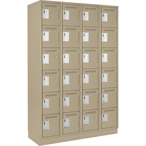 Clean Line Lockerette, 6 -tier, Bank of 4, 48" x 18" x 76", Steel, Beige, Rivet (Assembled) Superchem Industries
