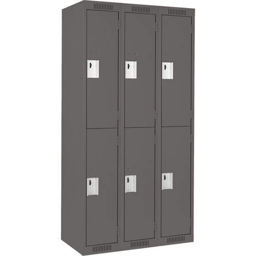 Clean Line Lockers, 2 -tier, Bank of 3, 36" x 18" x 72", Steel, Charcoal, Rivet (Assembled) Superchem Industries