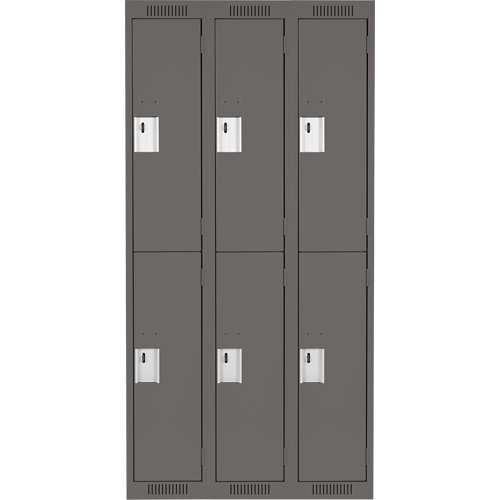 Clean Line Lockers, 2 -tier, Bank of 3, 36" x 18" x 72", Steel, Charcoal, Rivet (Assembled) Superchem Industries
