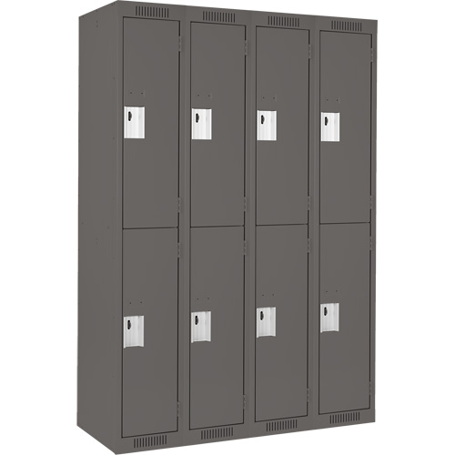 Clean Line Lockers, 2 -tier, Bank of 4, 48" x 18" x 72", Steel, Charcoal, Rivet (Assembled) Superchem Industries