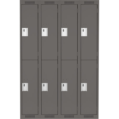 Clean Line Lockers, 2 -tier, Bank of 4, 48" x 18" x 72", Steel, Charcoal, Rivet (Assembled) Superchem Industries