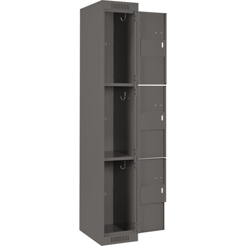 Clean Line Lockers, 3 -tier, Bank of 4, 48" x 18" x 72", Steel, Charcoal, Rivet (Assembled) Superchem Industries