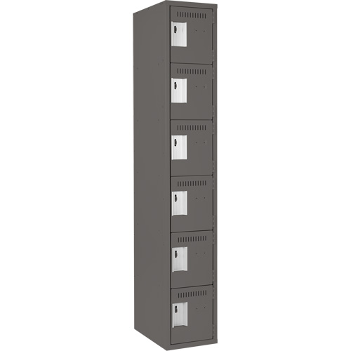 Clean Line Lockerette, 6 -tier, 12" x 18" x 72", Steel, Charcoal, Rivet (Assembled) Superchem Industries