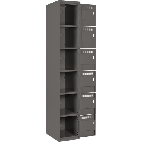 Clean Line Lockerette, 6 -tier, Bank of 4, 48" x 18" x 72", Steel, Charcoal, Rivet (Assembled) Superchem Industries