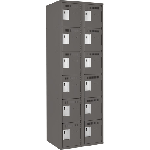 Clean Line Lockerette, 6 -tier, Bank of 2, 24" x 18" x 72", Steel, Charcoal, Rivet (Assembled) Superchem Industries