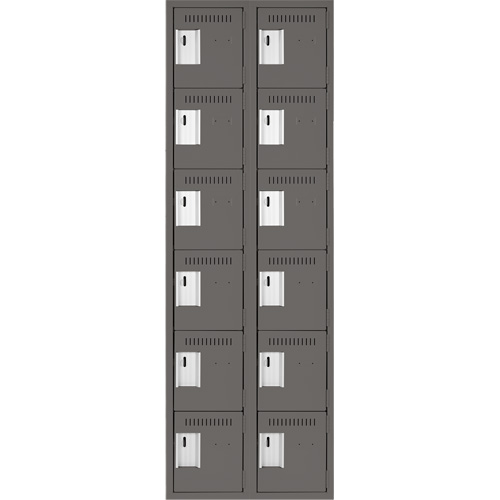 Clean Line Lockerette, 6 -tier, Bank of 2, 24" x 18" x 72", Steel, Charcoal, Rivet (Assembled) Superchem Industries