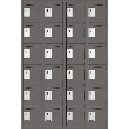 Clean Line Lockerette, 6 -tier, Bank of 4, 48" x 18" x 72", Steel, Charcoal, Rivet (Assembled) Superchem Industries