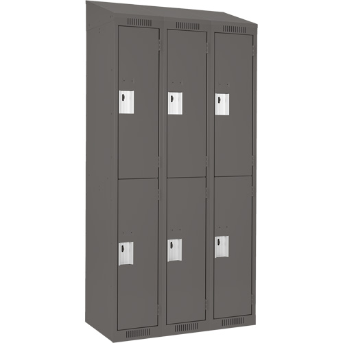 Clean Line Lockers, 2 -tier, Bank of 3, 36" x 18" x 78", Steel, Charcoal, Rivet (Assembled) Superchem Industries