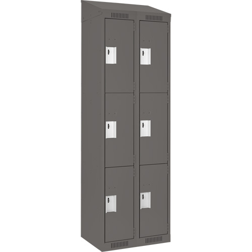 Clean Line Lockers, 3 -tier, Bank of 2, 24" x 18" x 78", Steel, Charcoal, Rivet (Assembled) Superchem Industries