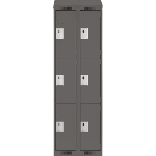 Clean Line Lockers, 3 -tier, Bank of 2, 24" x 18" x 78", Steel, Charcoal, Rivet (Assembled) Superchem Industries