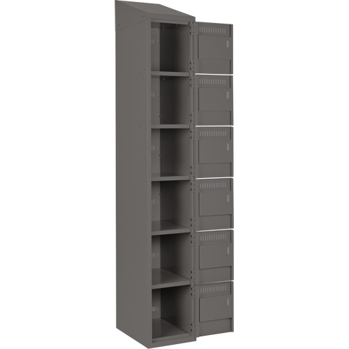 Clean Line Lockerette, 6 -tier, Bank of 3, 36" x 18" x 78", Steel, Charcoal, Rivet (Assembled) Superchem Industries