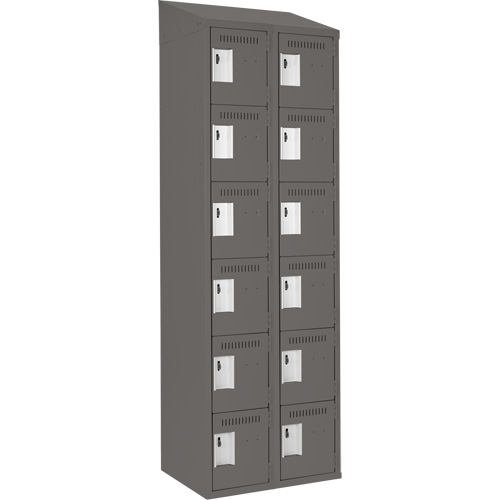 Clean Line Lockerette, 6 -tier, Bank of 2, 24" x 18" x 78", Steel, Charcoal, Rivet (Assembled) Superchem Industries