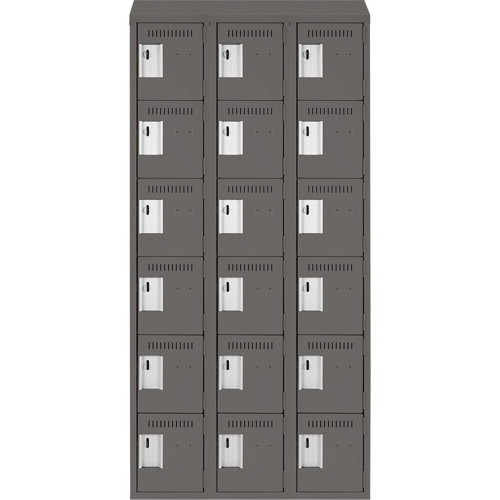 Clean Line Lockerette, 6 -tier, Bank of 3, 36" x 18" x 78", Steel, Charcoal, Rivet (Assembled) Superchem Industries