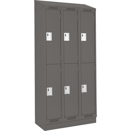 Clean Line Lockers, 2 -tier, Bank of 3, 36" x 18" x 82", Steel, Charcoal, Rivet (Assembled) Superchem Industries