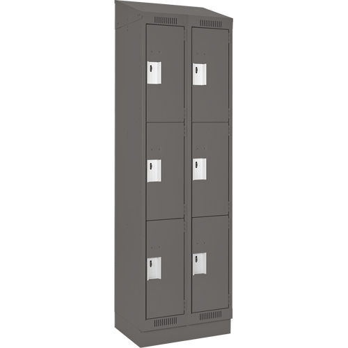 Clean Line Lockers, 3 -tier, Bank of 2, 24" x 18" x 82", Steel, Charcoal, Rivet (Assembled) Superchem Industries