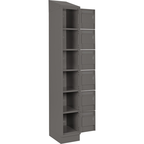 Clean Line Lockerette, 6 -tier, Bank of 3, 36" x 18" x 82", Steel, Charcoal, Rivet (Assembled) Superchem Industries