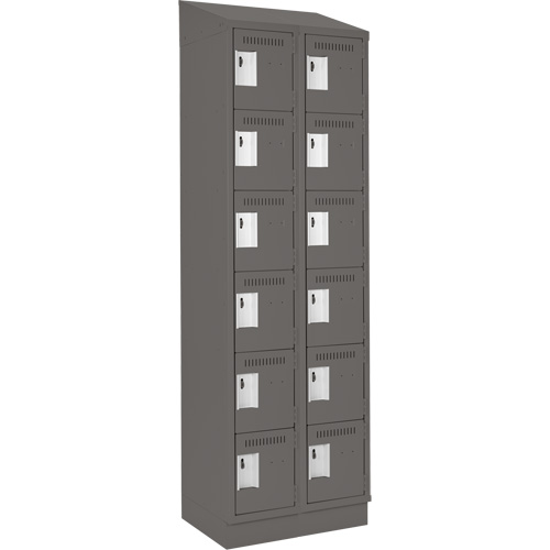 Clean Line Lockerette, 6 -tier, Bank of 2, 24" x 18" x 82", Steel, Charcoal, Rivet (Assembled) Superchem Industries