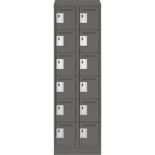 Clean Line Lockerette, 6 -tier, Bank of 2, 24" x 18" x 82", Steel, Charcoal, Rivet (Assembled) Superchem Industries
