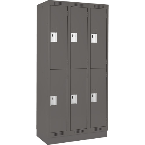 Clean Line Lockers, 2 -tier, Bank of 3, 36" x 18" x 76", Steel, Charcoal, Rivet (Assembled) Superchem Industries