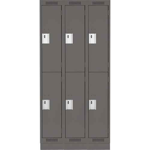 Clean Line Lockers, 2 -tier, Bank of 3, 36" x 18" x 76", Steel, Charcoal, Rivet (Assembled) Superchem Industries