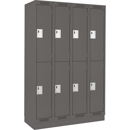 Clean Line Lockers, 2 -tier, Bank of 4, 48" x 18" x 76", Steel, Charcoal, Rivet (Assembled) Superchem Industries