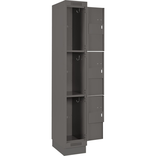Clean Line Lockers, 3 -tier, Bank of 4, 48" x 18" x 76", Steel, Charcoal, Rivet (Assembled) Superchem Industries