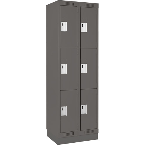 Clean Line Lockers, 3 -tier, Bank of 2, 24" x 18" x 76", Steel, Charcoal, Rivet (Assembled) Superchem Industries