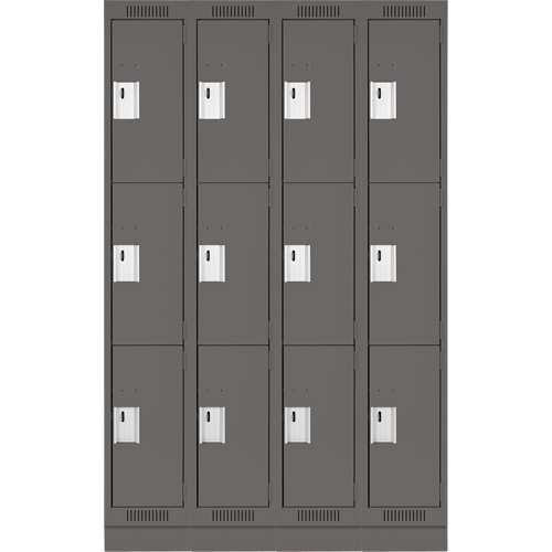 Clean Line Lockers, 3 -tier, Bank of 4, 48" x 18" x 76", Steel, Charcoal, Rivet (Assembled) Superchem Industries