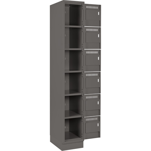 Clean Line Lockerette, 6 -tier, Bank of 4, 48" x 18" x 76", Steel, Charcoal, Rivet (Assembled) Superchem Industries