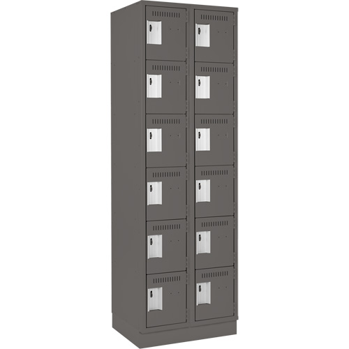 Clean Line Lockerette, 6 -tier, Bank of 2, 24" x 18" x 76", Steel, Charcoal, Rivet (Assembled) Superchem Industries