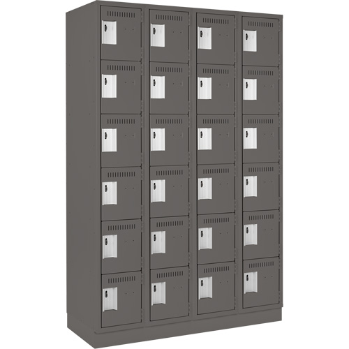 Clean Line Lockerette, 6 -tier, Bank of 4, 48" x 18" x 76", Steel, Charcoal, Rivet (Assembled) Superchem Industries