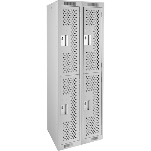 Clean Line Lockers, 2 -tier, Bank of 2, 24" x 12" x 72", Steel, Grey, Rivet (Assembled), Perforated Superchem Industries
