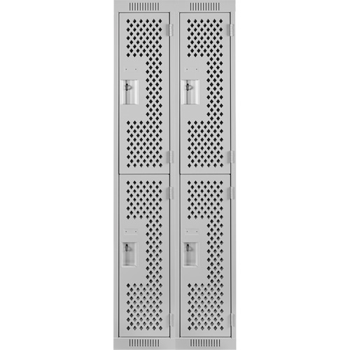 Clean Line Lockers, 2 -tier, Bank of 2, 24" x 12" x 72", Steel, Grey, Rivet (Assembled), Perforated Superchem Industries