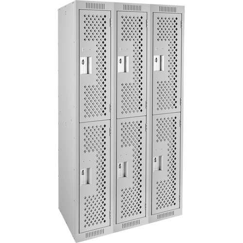 Clean Line Lockers, 2 -tier, Bank of 3, 36" x 12" x 72", Steel, Grey, Rivet (Assembled), Perforated Superchem Industries