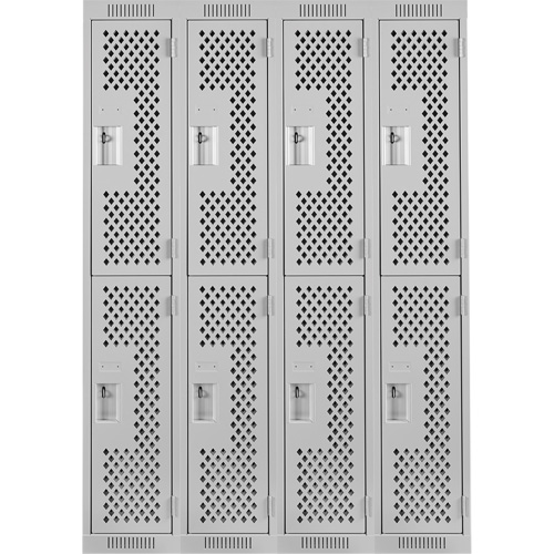 Clean Line Lockers, 2 -tier, Bank of 4, 48" x 15" x 72", Steel, Grey, Rivet (Assembled), Perforated Superchem Industries