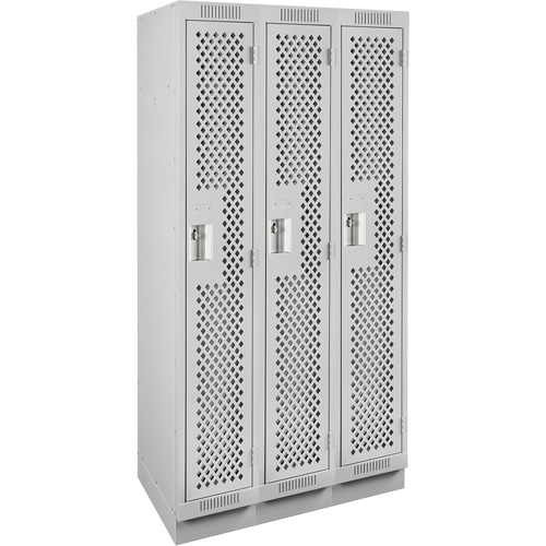 Clean Line Lockers, Bank of 3, 36" x 18" x 76", Steel, Grey, Rivet (Assembled), Perforated Superchem Industries