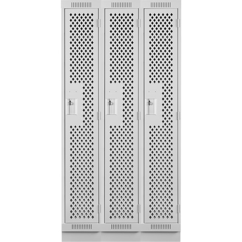 Clean Line Lockers, Bank of 3, 36" x 18" x 76", Steel, Grey, Rivet (Assembled), Perforated Superchem Industries