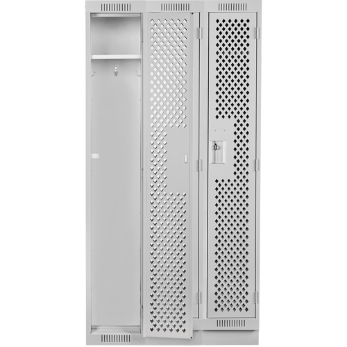 Clean Line Lockers, Bank of 3, 36" x 18" x 76", Steel, Grey, Rivet (Assembled), Perforated Superchem Industries