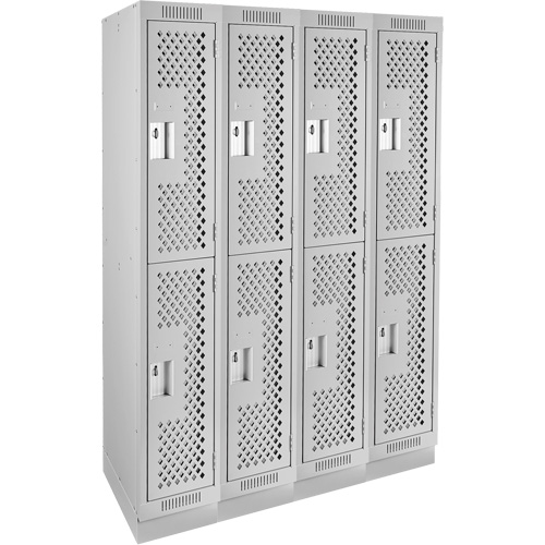 Clean Line Lockers, 2 -tier, Bank of 4, 48" x 18" x 76", Steel, Grey, Rivet (Assembled), Perforated Superchem Industries