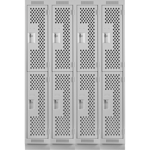 Clean Line Lockers, 2 -tier, Bank of 4, 48" x 18" x 76", Steel, Grey, Rivet (Assembled), Perforated Superchem Industries