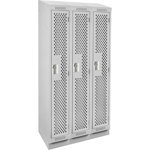 Clean Line Lockers, Bank of 3, 36" x 18" x 82", Steel, Grey, Rivet (Assembled), Perforated Superchem Industries