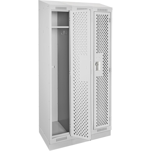Clean Line Lockers, Bank of 3, 36" x 18" x 82", Steel, Grey, Rivet (Assembled), Perforated Superchem Industries