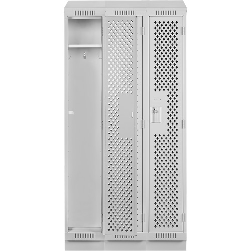 Clean Line Lockers, Bank of 3, 36" x 18" x 82", Steel, Grey, Rivet (Assembled), Perforated Superchem Industries