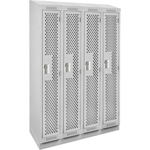 Clean Line Lockers, Bank of 4, 48" x 15" x 82", Steel, Grey, Rivet (Assembled), Perforated Superchem Industries