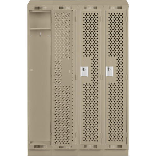 Clean Line Lockers, Bank of 4, 48" x 15" x 82", Steel, Grey, Rivet (Assembled), Perforated Superchem Industries